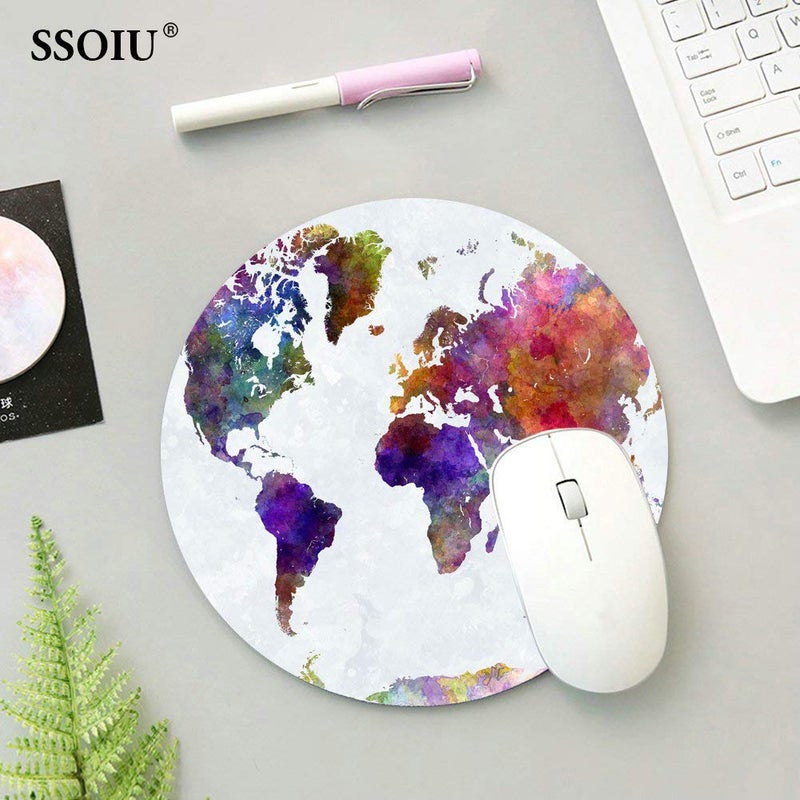SSOIU Vintage Watercolor World Map Print Art Round Mouse Pad Cute Retro Old Map Circular Mouse Pads Cute Mat 7.87X7.87 Inch (200mmX200mmX3mm) - Image 4